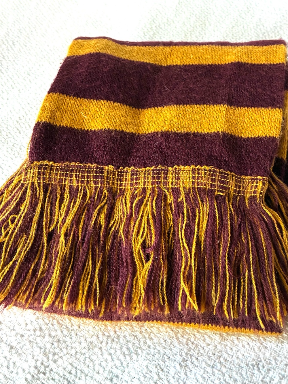 Harry Potter and the Cursed Child Maroon Gold Striped Knit Scarf Fringe 33”